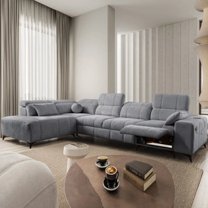 Ecksofa mit Schlaffunktion Penejos XI Lux grau linksseitig stilvolles Ecksofa mit bequemer ausziehbarer Fußstütze