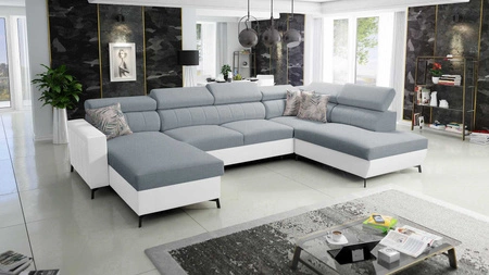 Ecksofa mit Schlaffunktion Savona VI arktikblau/weiß links komfortables Ecksofa für Wohnzimmer mit zwei Bettkästen 