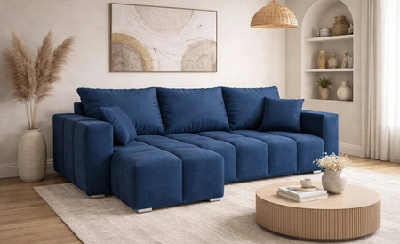 Ecksofa mit Schlaffunktion Linco dunkelblau universal Ecksofa mit modernem Design aus weichem Plüschstoff