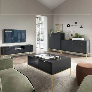 Möbel-Set Lovro schwarz modernes Design Schrankwand mit Gold Metall-Accessoires angereichert Möbel für Wohnzimmer oder Wohnzimmer