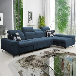 Ecksofa mit Schlaffunktion Buffalo XII blau rechtsseitig stilvolles und funktionelles Ecksofa mit Bettzeugcontainer