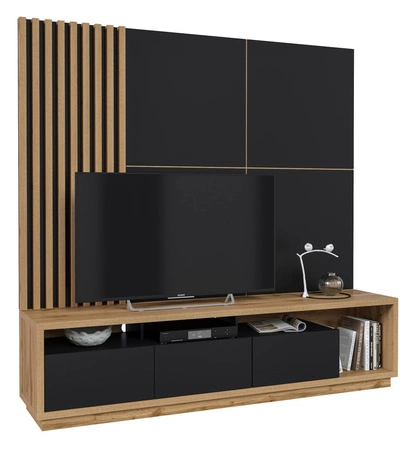 Dekoratives Wandpaneel mit Celine-Lamellen 51 cm Eiche wotan/schwarz modernes Design stilvolle Wohnraumgestaltung