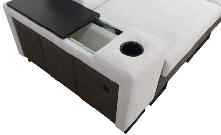 Ecksofa mit Schlaffunktion Flavio II mint / graphit links komfortables Ecksofa Bett offene Bar in der Seite des Möbels