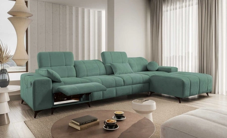 Ecksofa mit Schlaffunktion Penejos XII Lux grün rechtsseitig stilvolles Ecksofa mit bequemem ausziehbarem Fußteil