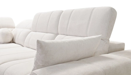 Ecksofa mit Schlaffunktion Penejos grüner rechts elegantes Ecksofa mit Bettzeugablage bequem verstellbare Kopfstützen