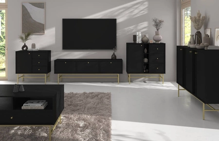 Kommode Kioto III 84 cm schwarz graphit modernes Design dezente goldene Griffe Metallrahmen ideale Kommode für das Wohnzimmer