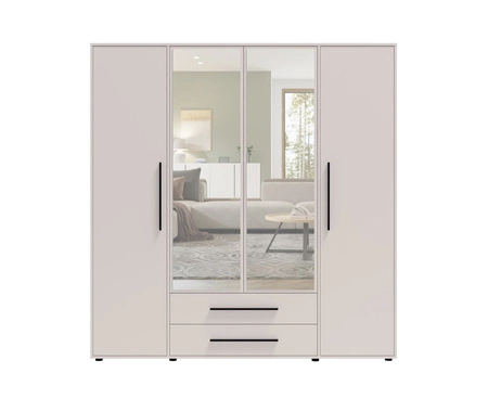 Spiegelschrank Maxione 198 cm beige geräumiger Kleiderschrank für Schlafzimmer Jugendzimmer oder Flur mit Schubladen angereichert