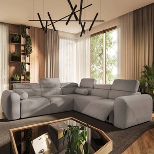 Ecksofa mit Schlaffunktion Cantare III Lux grau Esche rechtshändig stilvolles und bequemes Ecksofa für das Wohnzimmer mit hochklappbarem Fußteil