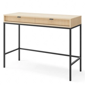 Konsolentisch Lovro Eiche Vicenza mit Schubladen stilvolle und funktionale Möbelstück für den Flur, Wohnzimmer oder Büro kontrastierenden schwarzen Zubehör