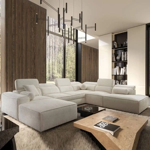 Ecksofa mit Schlaffunktion Viano X creme linke Seite Designer-Ecksofa für Wohnzimmer in modernem Stil verstellbare Kopfstützen