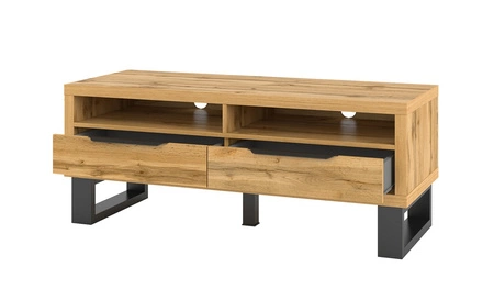 TV Schrank Halle 124 cm Eiche wotan modernes Design geräumige Schubladen Loft-Stil RTV Schrank auf einem Metallrahmen unterstützt