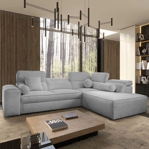 Ecksofa mit Schlaffunktion Viano VII hellgrau rechts trendiges und stilvolles Ecksofa mit verstellbaren Kopfstützen Zierkissen