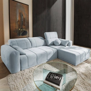 Ecksofa mit Schlaffunktion Cetara blau rechte Seite stilvolles Design komfortable Schiebelehne verstellbare Kopfstützen