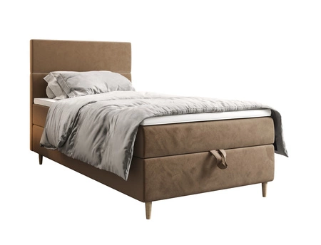 Boxspringbett Bing 120x200 hellbraun im modernen skandinavischen Stil mit gepolstertem Kopfteil Bett mit Staukasten