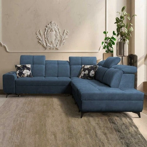 Ecksofa mit Schlaffunktion Buffalo IX blau rechte Seite stilvolles Ecksofa für Zimmer aus Velourstoff Zierkissen