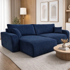 Ecksofa mit Schlaffunktion Fiesta XL dunkelblau universal Ecksofa mit Bettzeugablage strapazierfähiger Plüschstoff