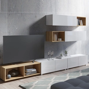 Möbel Apulia XXV weiß glänzend / goldene Eiche ein außergewöhnlich stilvolles Wandelement einfache Elemente, die in jedes Interieur passen