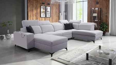 Ecksofa mit Schlaffunktion Kelly Sleek VI grau Esche links modernes Design Ecksofa für Wohnzimmer mit verstellbaren Kopfstützen