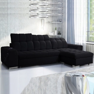 Ecksofa mit Schlaffunktion Luigi schwarz rechts Ecksofa mit zwei Bettkästen Stoff mit einer interessanten Struktur