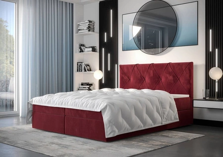 Boxspringbett Arvada 180x200 dunkelrot Bett im modernen skandinavischen Stil mit gepolstertem Kopfteil
