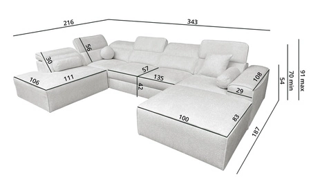 Ecksofa mit Schlaffunktion Viano VI cremefarben rechts Designer-Ecksofa für moderne Einrichtungen zwei Container für Bettzeug
