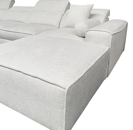 Ecksofa mit Schlaffunktion Viano XII creme rechts stilvolles Ecksofa mit interessanter Form verstellbare Kopfstützen Zierkissen