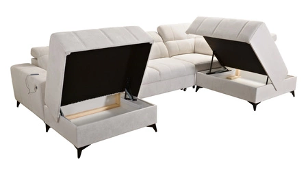 Penejos VI Ecksofa mit Schlaffunktion beige linke Seite stilvolles Ecksofa mit zwei Bettkästen strapazierfähiger Stoff