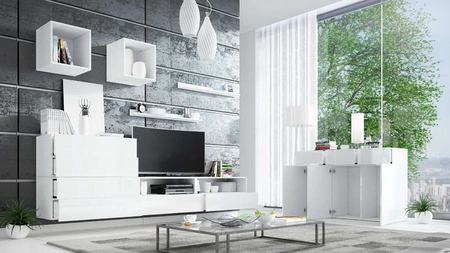 Psaru-Möbelset weiß / weiß glänzend moderne Design-Wohnwand für Wohnzimmer oder Lounge mit Hochglanzfronten