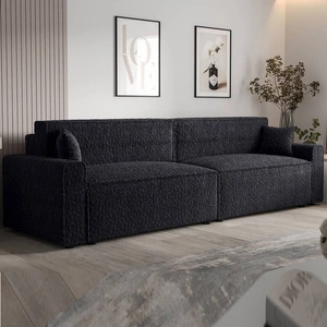 Klappsofa Brandon XL Bis schwarz moderner Designstoff mit ausgeprägter Schleifenoberfläche Bettzeugbehälter