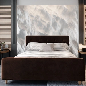Polsterbett Isara 160x200 braun mit Kasten im modernen skandinavischen Stil mit markantem Kopf- und Fußteil