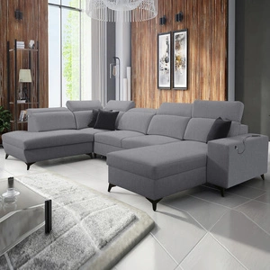 Ecksofa mit Schlaffunktion Kelly Sleek VI grau rechts modernes Design Ecksofa für Wohnzimmer mit verstellbaren Kopfstützen