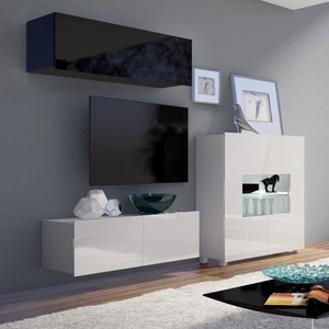 Möbel Apulia IX weiß glänzend/schwarz glänzend extrem stilvolle Schrankwand einfache Elemente, die in jedes Interieur passen