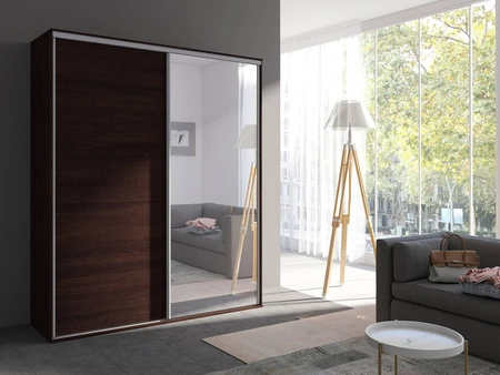 Grande 204 cm Schiebeschrank mit Spiegel Eiche sonoma schokolade Moderner Kleiderschrank mit Spiegel ausgestattet mit Aluminium-Türführungen