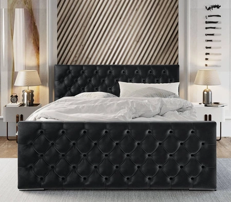 Polsterbett Viamao 140x200 in Graphit mit Staukasten im modernen skandinavischen Stil mit gestepptem Kopf- und Fußteil