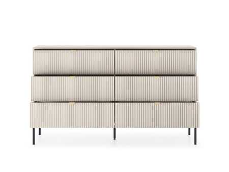 Lovro 154 cm beige Kommode modernes Design wird Liebhaber von ausdrucksstarken Interieurs geriffelte Fronten Metallgriffe begeistern