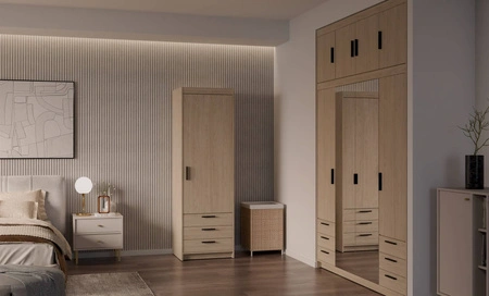 Kleiderschrank Rene 60 cm Eiche geölt modernes Design und ABS veredelte Kantenleisten perfekter Kleiderschrank für Schlafzimmer geräumige Schubladen