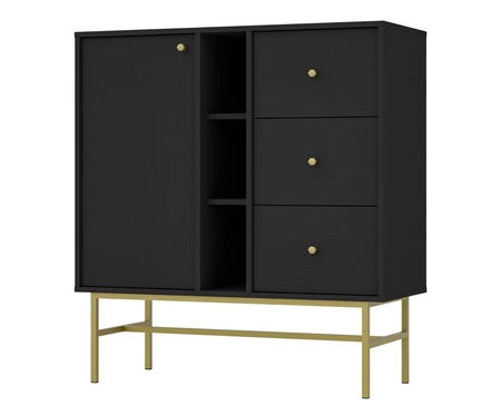 Schubladenkommode Kioto III 100 cm schwarz graphit modernes Design praktische Einlegeböden goldene Griffe stabiler Metallrahmen