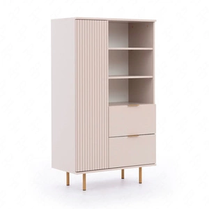 Hochkommode Sula 80 cm beige elegante und funktionelle Kommode mit geriffelter Front, die mit Metallgriffen verziert ist