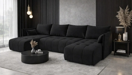 Ecksofa mit Schlaffunktion Selva U schwarz Interessant präsentiertes Ecksofa aus strapazierfähigem Webstoff