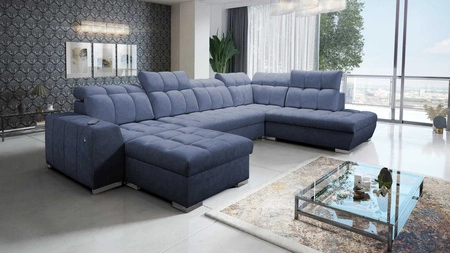 Ecksofa mit Schlaffunktion Luigi VI blau linke Seite stilvolles Ecksofa mit Bettzeugcontainer mit weichem Stoff bezogen