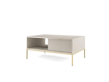Couchtisch Lovro beige mit Schubladen modernes Design auslaufsichere Platte goldene Metallbeine