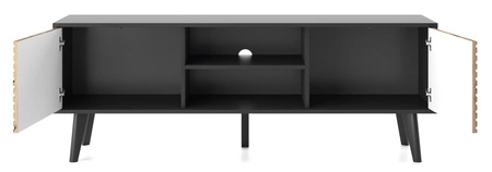 Möbelset Saipan Schwarz / Eiche Artisan Modernes Design funktionale Wohnzimmerwand für das Wohnzimmer oder den Tagesraum dekorative geriffelte Verzierung