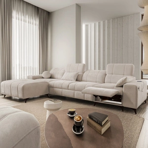 Ecksofa mit Schlaffunktion Penejos XII Lux beige linke Seite stilvolles Ecksofa mit bequemem ausziehbarem Fußteil