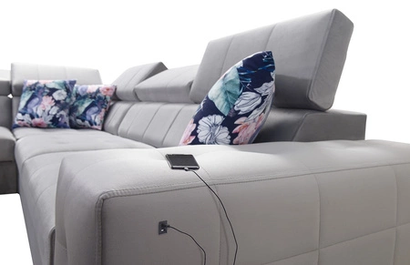 Ecksofa mit Schlaffunktion Hampton VII meeresblau links aus Samtstoff mit glatter Oberfläche