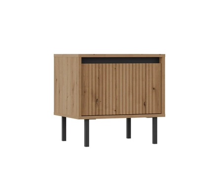 Osaka Wandschrank Eiche evoke / schwarz minimalistisches Design akzentuiert durch trendige Farben hohe Metallbeine schwarz geschmackvoll geriffelte Front