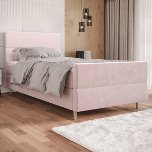 Boxspringbett Benet 100x200 puderrosa im modernen skandinavischen Stil mit gepolstertem Kopf- und Fußteil Bett mit Staukasten