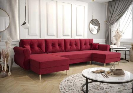 Ecksofa mit Schlaffunktion Wilkins U bordeauxfarbenes bequemes Ecksofa aus weichem Stoff modernes Design, das sich in jede Einrichtung einfügt