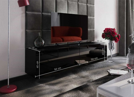 RTV Schrank Neve 188 cm schwarz glänzend idealer Wohnzimmerschrank für Liebhaber moderner Einrichtungen mit elegantem Charakter