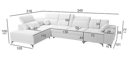 Ecksofa mit Schlaffunktion Penejos XI Lux dunkelbeige linke Seite stilvolles Ecksofa mit bequemer ausziehbarer Fußstütze