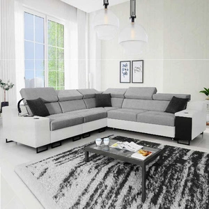 Ecksofa mit Schlaffunktion Alcamo III grau / weiß links Funktions-Ecksofa mit einer Schublade in der Seite zwei Behälter für Bettzeug